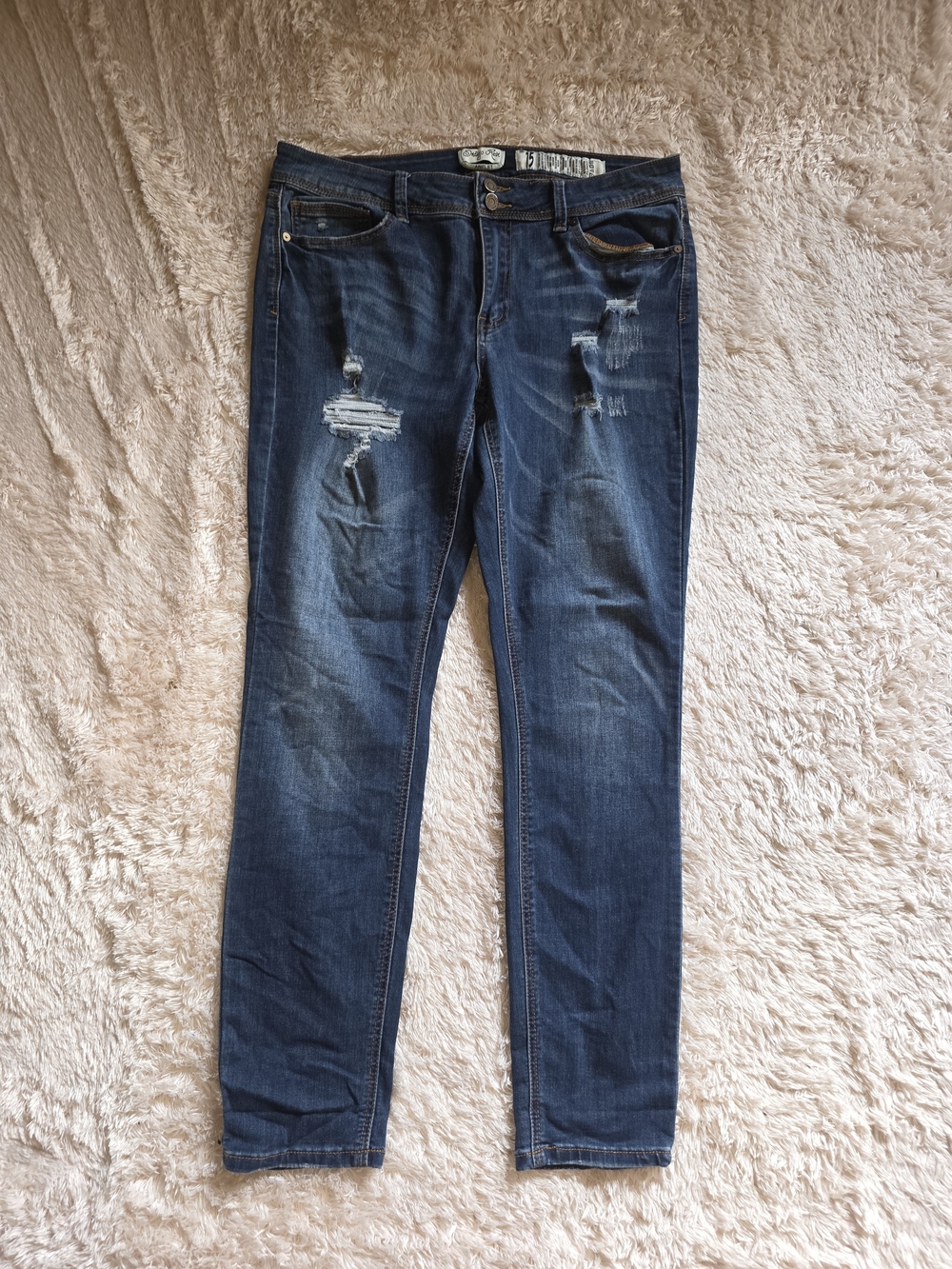 Indigo Rein Dark Blue Distressed Skinny Jeans
